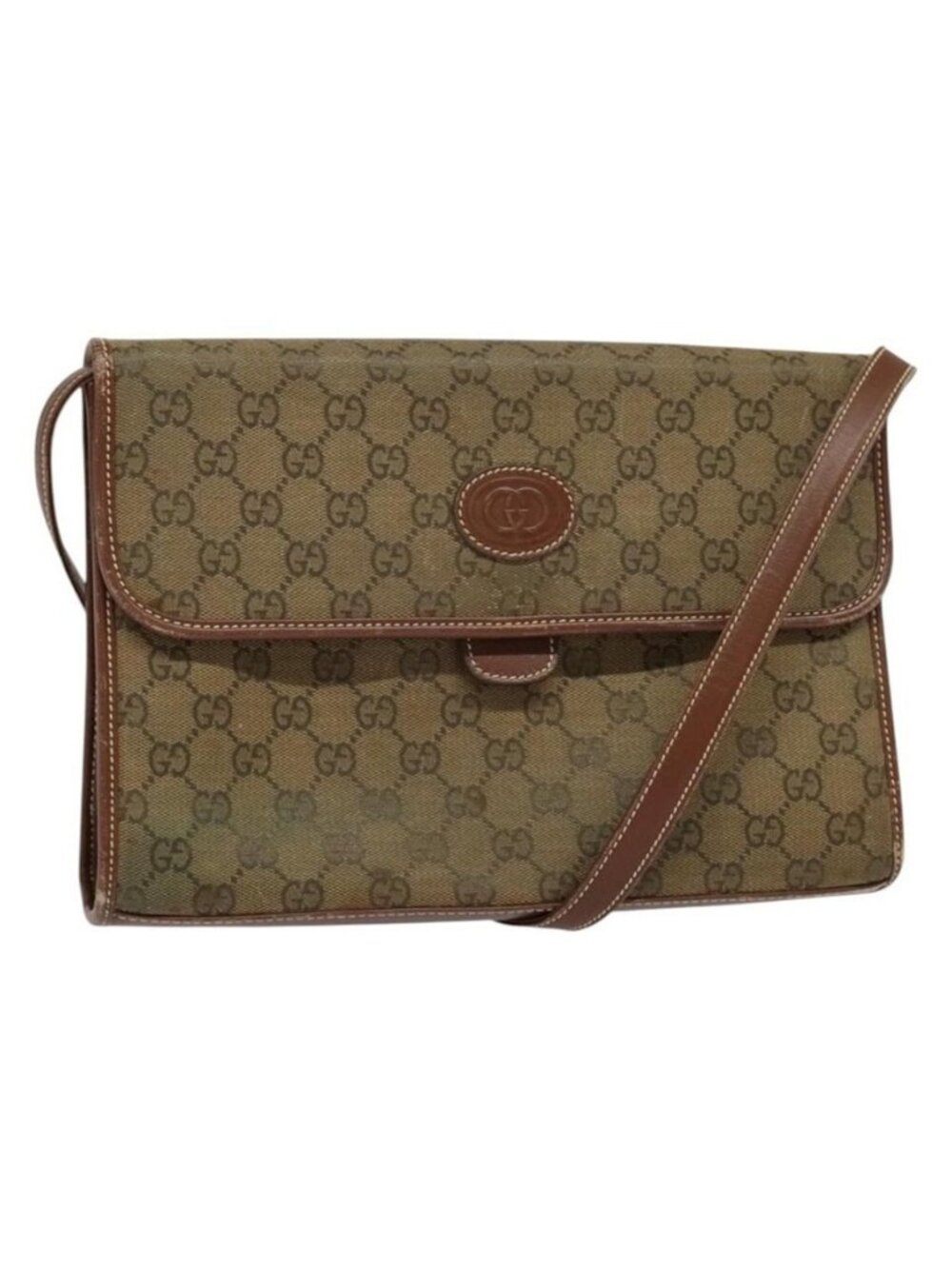 Authentic GUCCI GG Canvas Shoulder Bag Brown Gold 004 49 0195